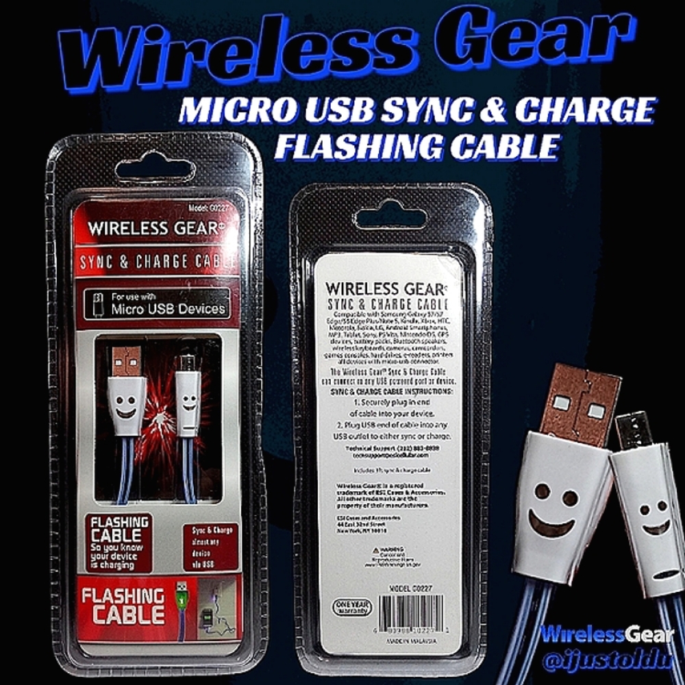 Wireless Gear Micro USB Sync & Charge Flashing Cable | 3 ft Cable  | Model G0227